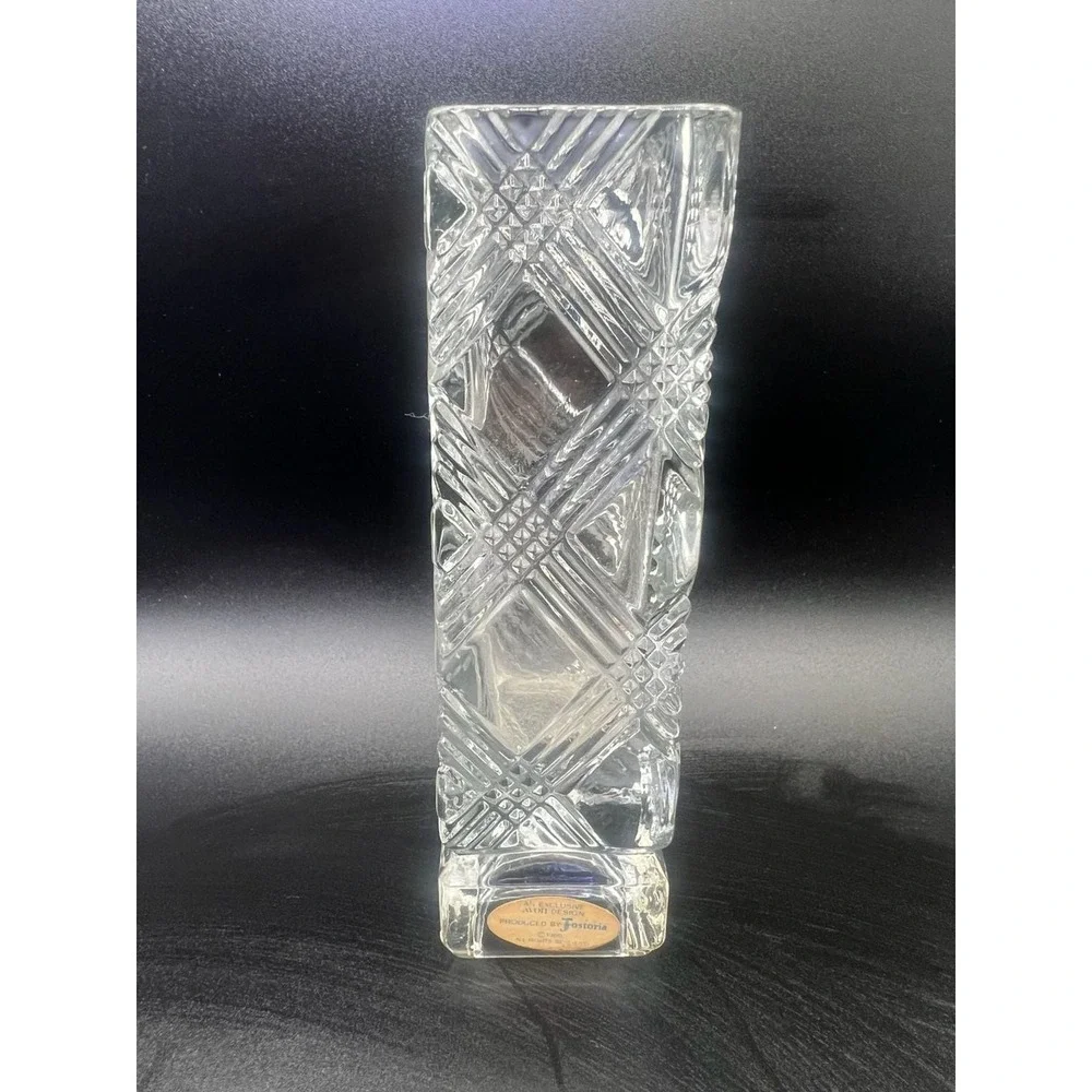 Vintage 1980 Avon Crystal Glass Bud Vase with Criss-Cross Produced by Fostoria
